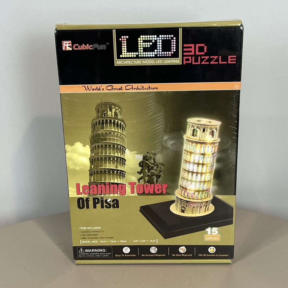 CubicFun 3D Puzzle Leaning Tower of Pisa with Base and LED Lights New